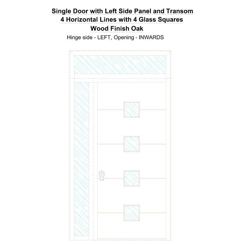 Sd1spt(left) 4 Horizontal Lines With 4 Glass Squares Wood Finish Oak Security Door