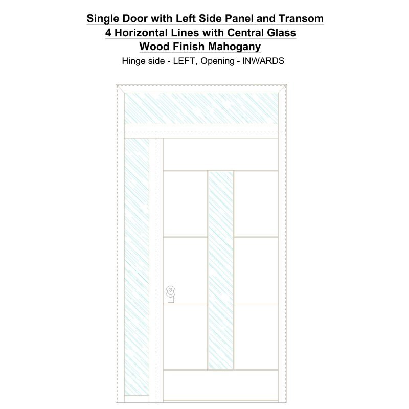 Sd1spt(left) 4 Horizontal Lines With Central Glass Wood Finish Mahogany Security Door