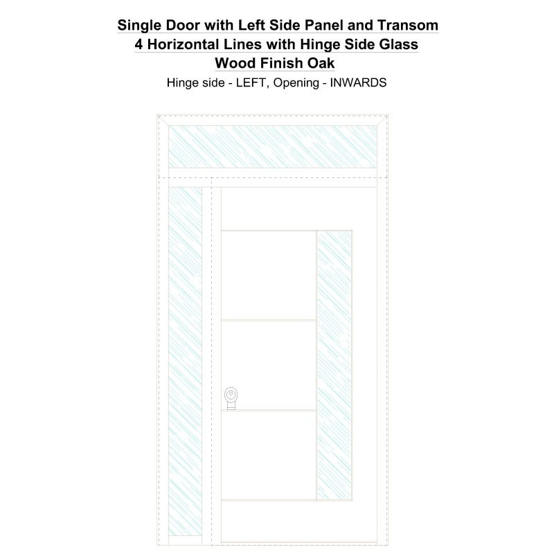 Sd1spt(left) 4 Horizontal Lines With Hinge Side Glass Wood Finish Oak Security Door