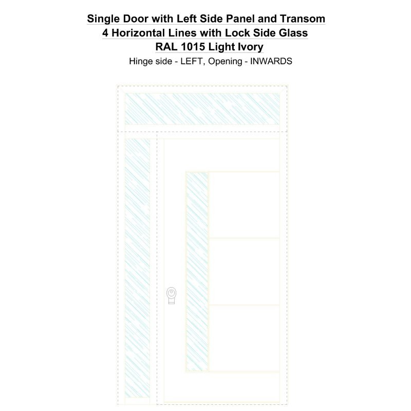 Sd1spt(left) 4 Horizontal Lines With Lock Side Glass Ral 1015 Light Ivory Security Door