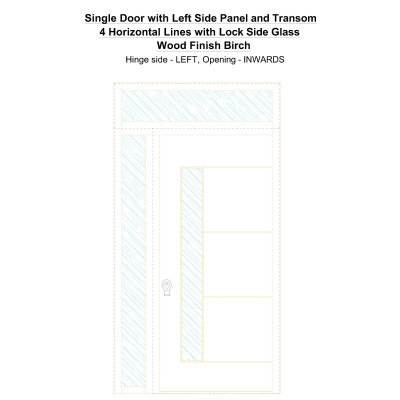 Sd1spt(left) 4 Horizontal Lines With Lock Side Glass Wood Finish Birch Security Door