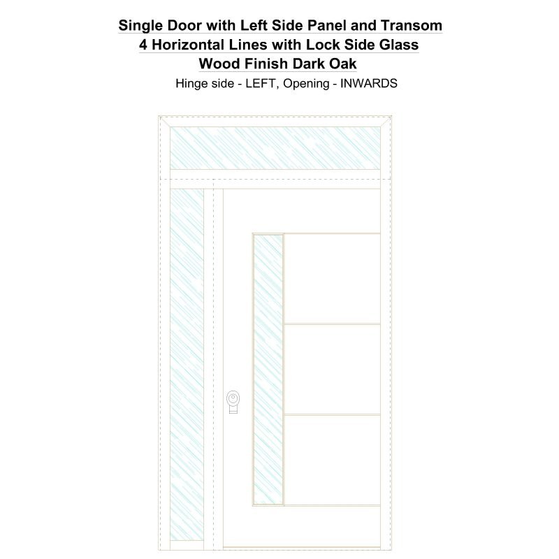 Sd1spt(left) 4 Horizontal Lines With Lock Side Glass Wood Finish Dark Oak Security Door