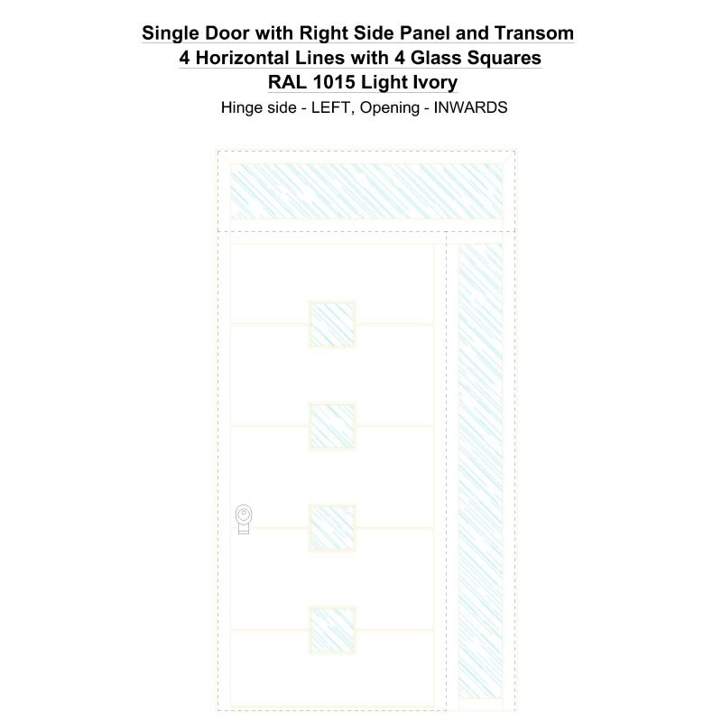 Sd1spt(right) 4 Horizontal Lines With 4 Glass Squares Ral 1015 Light Ivory Security Door