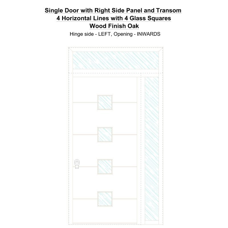 Sd1spt(right) 4 Horizontal Lines With 4 Glass Squares Wood Finish Oak Security Door