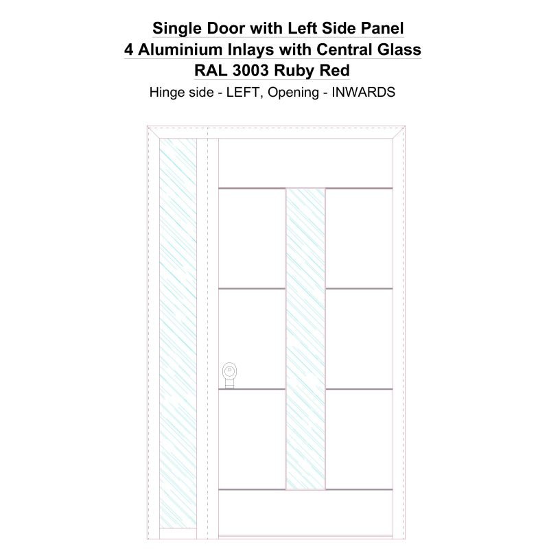 Sd1sp(left) 4 Aluminium Inlays With Central Glass Ral 3003 Ruby Red Security Door