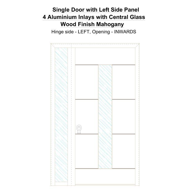 Sd1sp(left) 4 Aluminium Inlays With Central Glass Wood Finish Mahogany Security Door