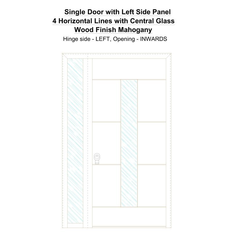 Sd1sp(left) 4 Horizontal Lines With Central Glass Wood Finish Mahogany Security Door