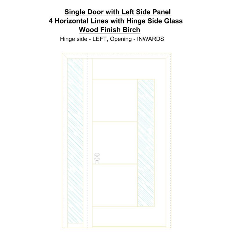Sd1sp(left) 4 Horizontal Lines With Hinge Side Glass Wood Finish Birch Security Door