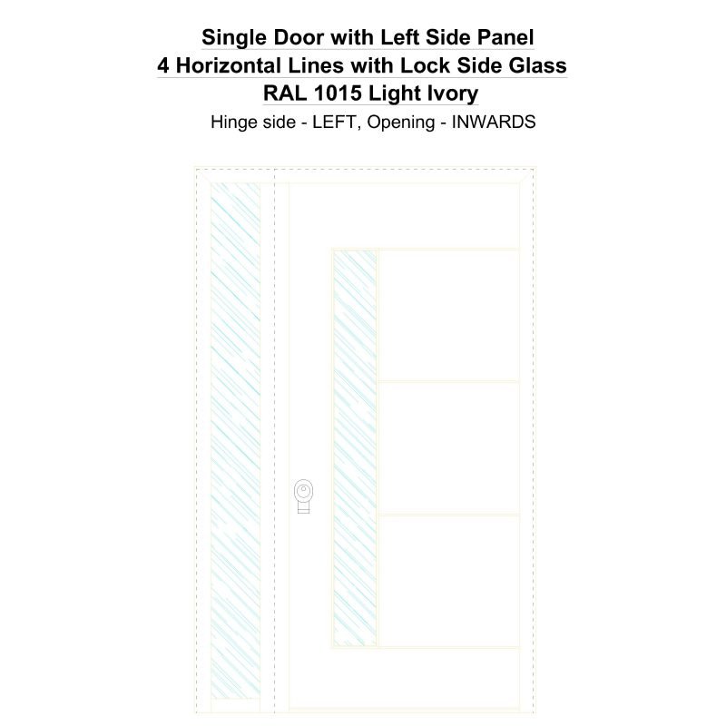 Sd1sp(left) 4 Horizontal Lines With Lock Side Glass Ral 1015 Light Ivory Security Door