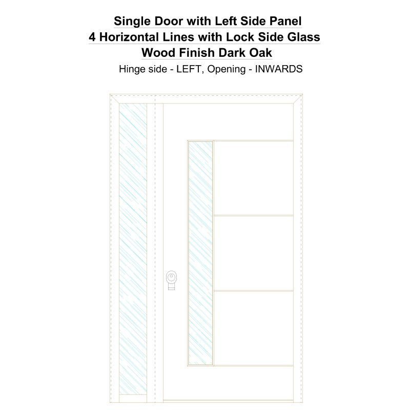 Sd1sp(left) 4 Horizontal Lines With Lock Side Glass Wood Finish Dark Oak Security Door