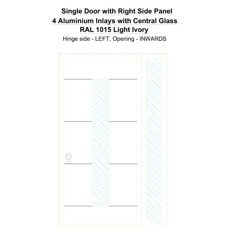 Sd1sp(right) 4 Aluminium Inlays With Central Glass Ral 1015 Light Ivory Security Door