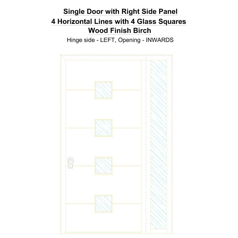 Sd1sp(right) 4 Horizontal Lines With 4 Glass Squares Wood Finish Birch Security Door