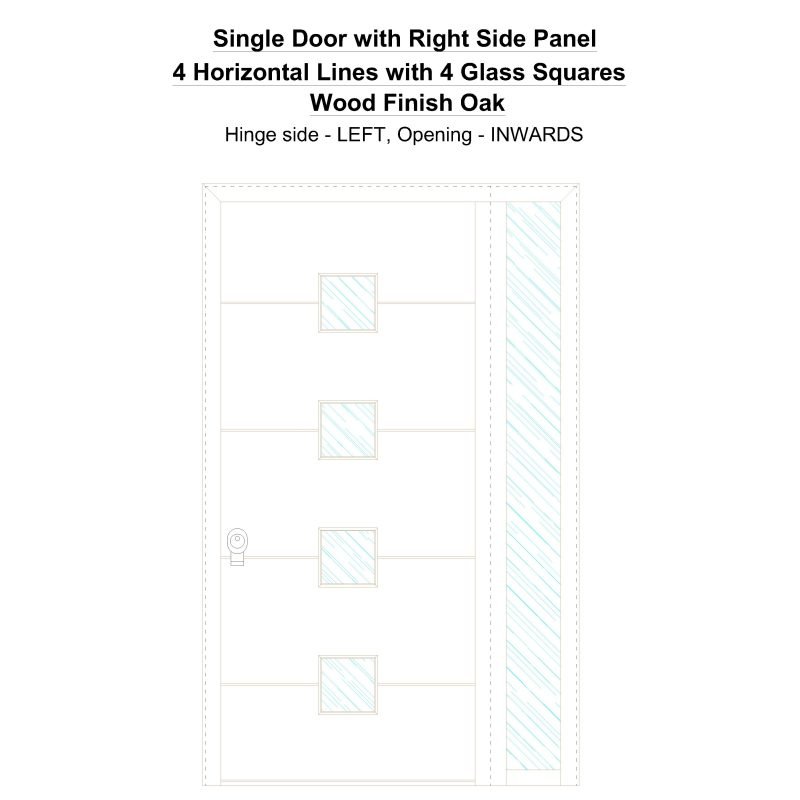 Sd1sp(right) 4 Horizontal Lines With 4 Glass Squares Wood Finish Oak Security Door