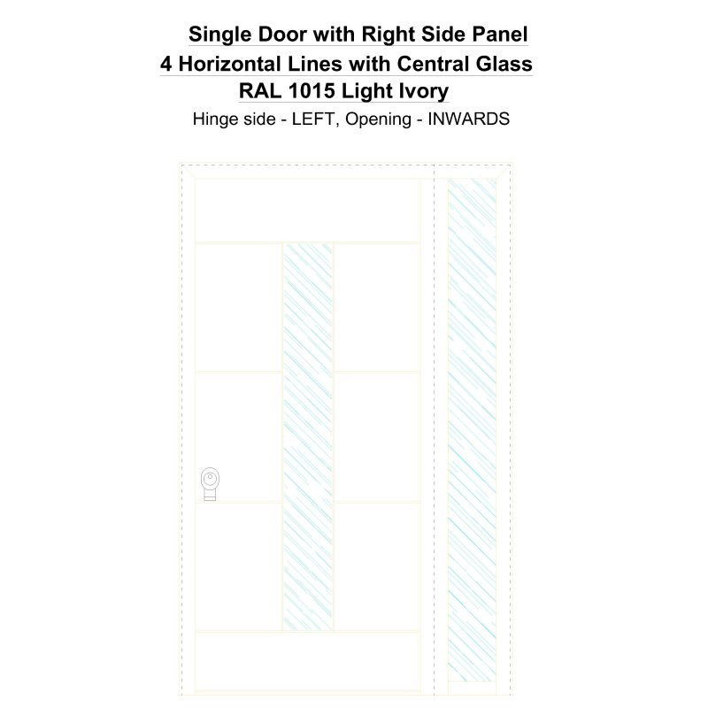 Sd1sp(right) 4 Horizontal Lines With Central Glass Ral 1015 Light Ivory Security Door