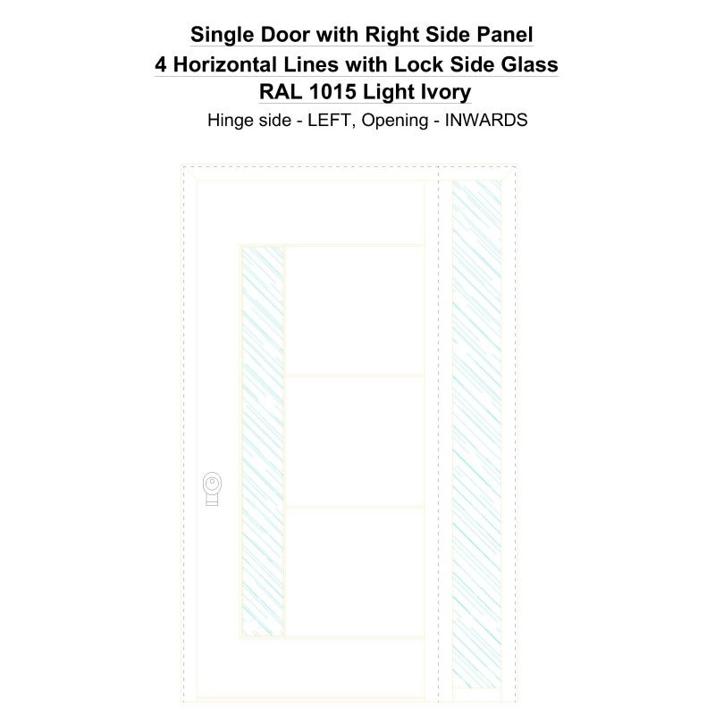 Sd1sp(right) 4 Horizontal Lines With Lock Side Glass Ral 1015 Light Ivory Security Door