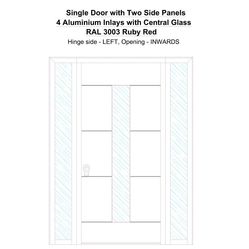 Sd2sp 4 Aluminium Inlays With Central Glass Ral 3003 Ruby Red Security Door