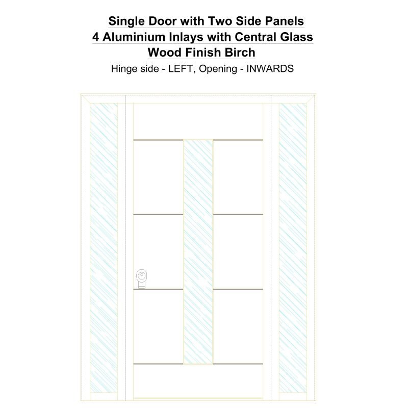 Sd2sp 4 Aluminium Inlays With Central Glass Wood Finish Birch Security Door