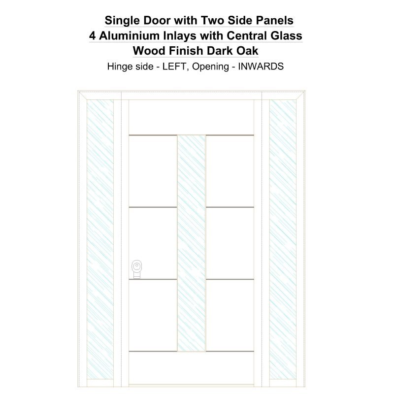 Sd2sp 4 Aluminium Inlays With Central Glass Wood Finish Dark Oak Security Door