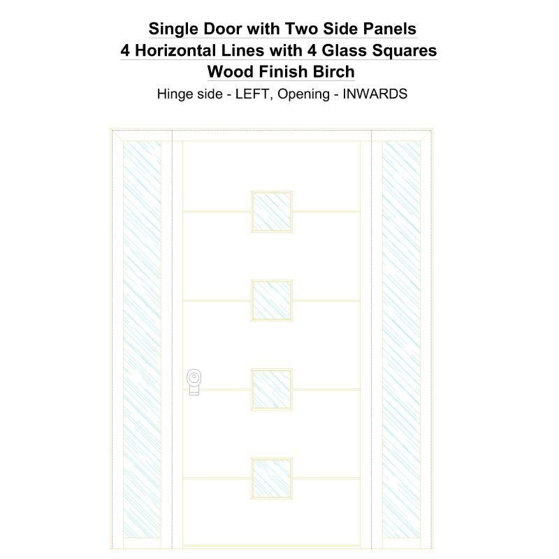 Sd2sp 4 Horizontal Lines With 4 Glass Squares Wood Finish Birch Security Door