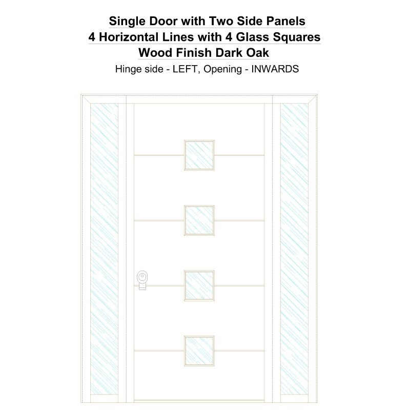 Sd2sp 4 Horizontal Lines With 4 Glass Squares Wood Finish Dark Oak Security Door