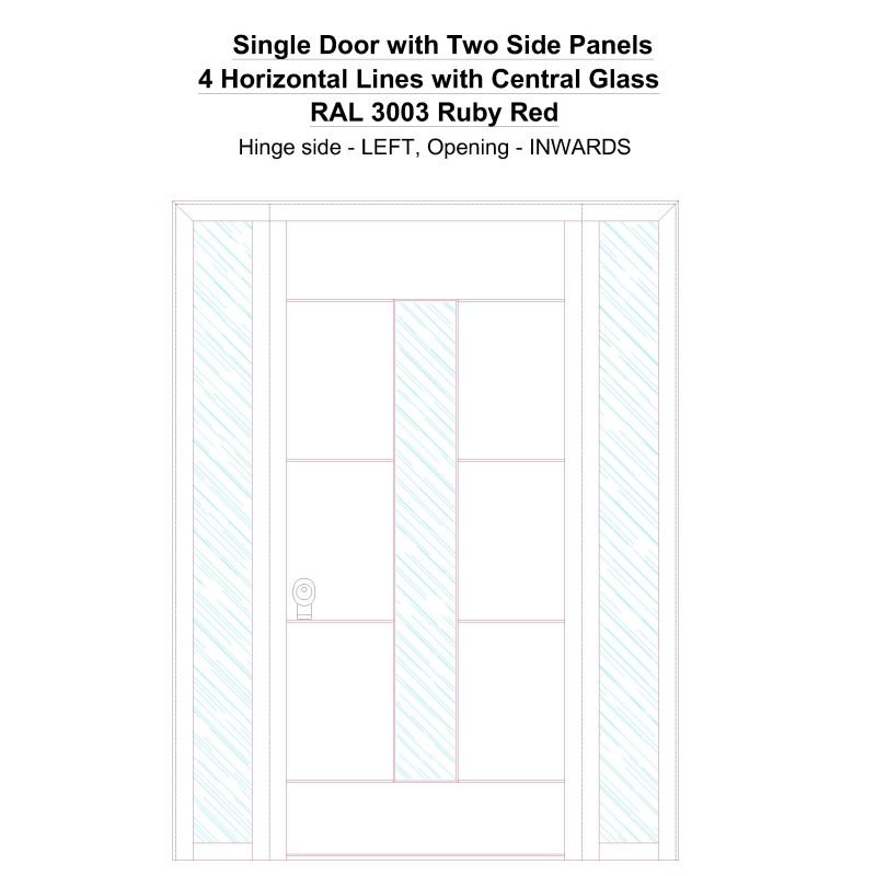 Sd2sp 4 Horizontal Lines With Central Glass Ral 3003 Ruby Red Security Door
