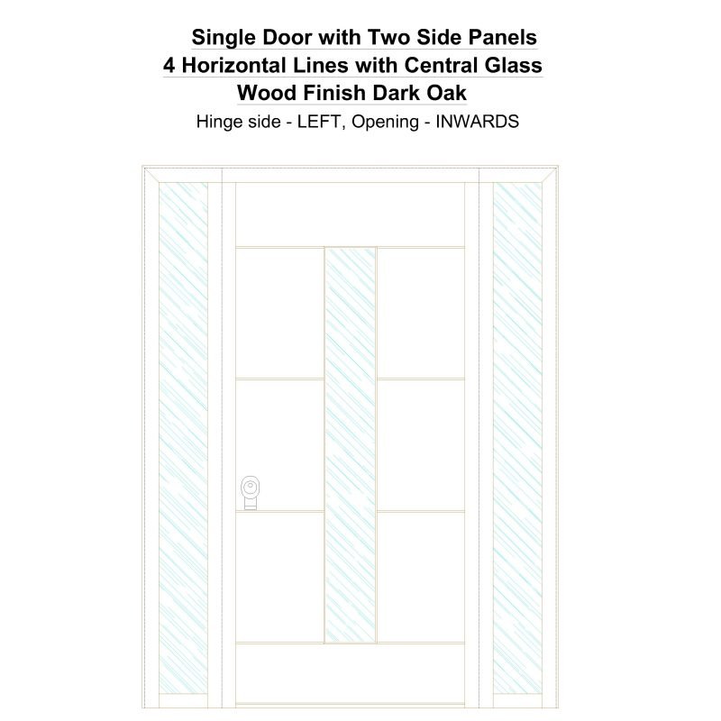Sd2sp 4 Horizontal Lines With Central Glass Wood Finish Dark Oak Security Door