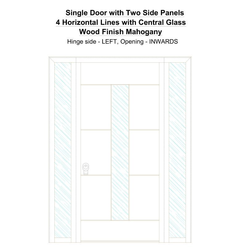 Sd2sp 4 Horizontal Lines With Central Glass Wood Finish Mahogany Security Door