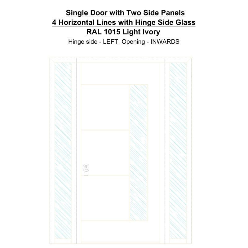 Sd2sp 4 Horizontal Lines With Hinge Side Glass Ral 1015 Light Ivory Security Door