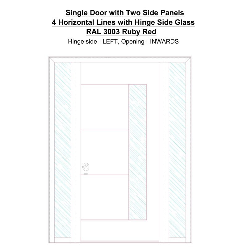 Sd2sp 4 Horizontal Lines With Hinge Side Glass Ral 3003 Ruby Red Security Door