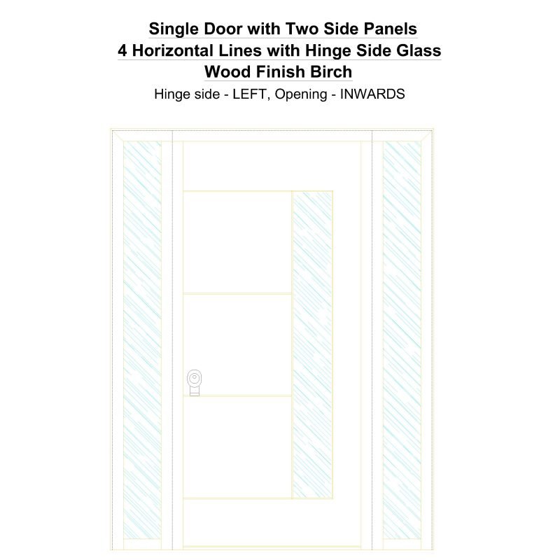 Sd2sp 4 Horizontal Lines With Hinge Side Glass Wood Finish Birch Security Door