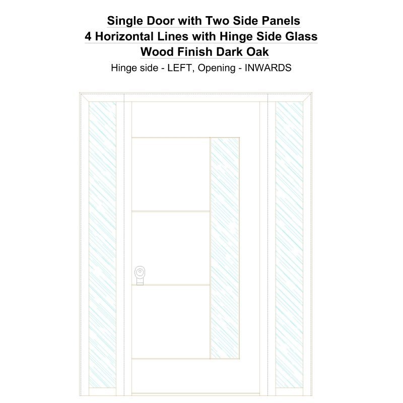 Sd2sp 4 Horizontal Lines With Hinge Side Glass Wood Finish Dark Oak Security Door