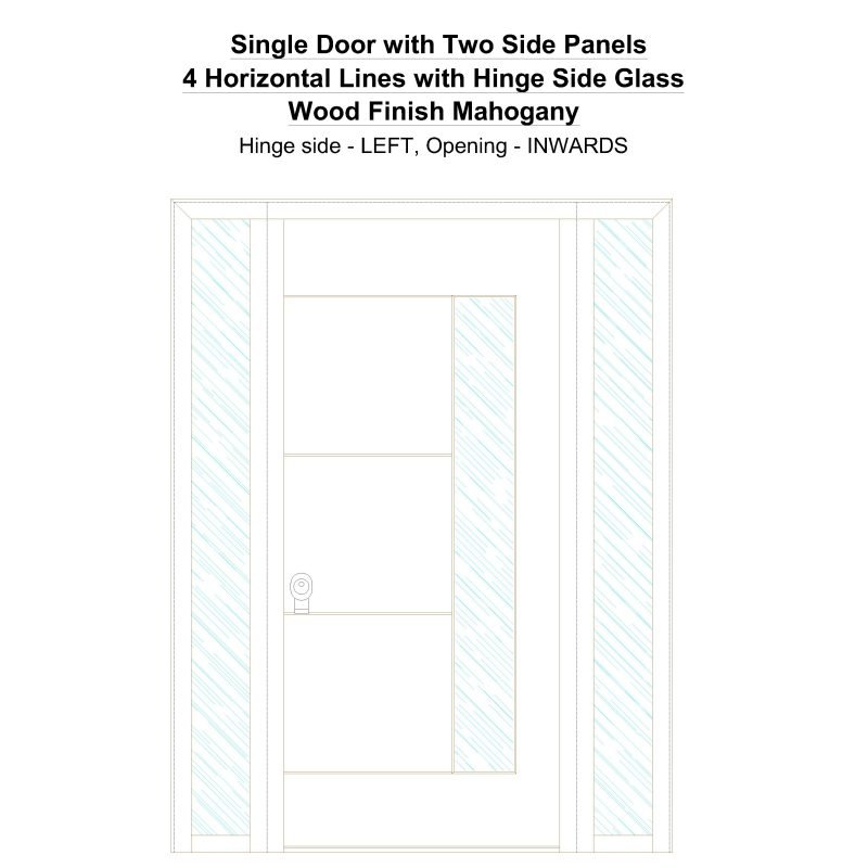 Sd2sp 4 Horizontal Lines With Hinge Side Glass Wood Finish Mahogany Security Door