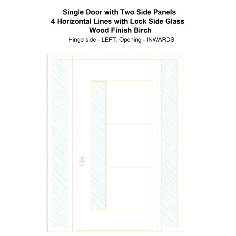 Sd2sp 4 Horizontal Lines With Lock Side Glass Wood Finish Birch Security Door