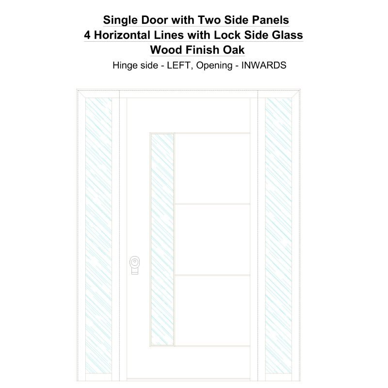 Sd2sp 4 Horizontal Lines With Lock Side Glass Wood Finish Oak Security Door