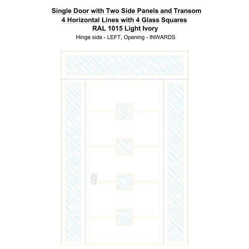 Sd2spt 4 Horizontal Lines With 4 Glass Squares Ral 1015 Light Ivory Security Door