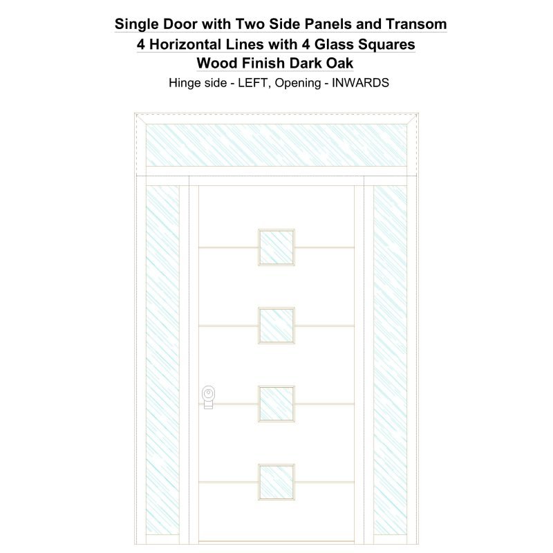 Sd2spt 4 Horizontal Lines With 4 Glass Squares Wood Finish Dark Oak Security Door