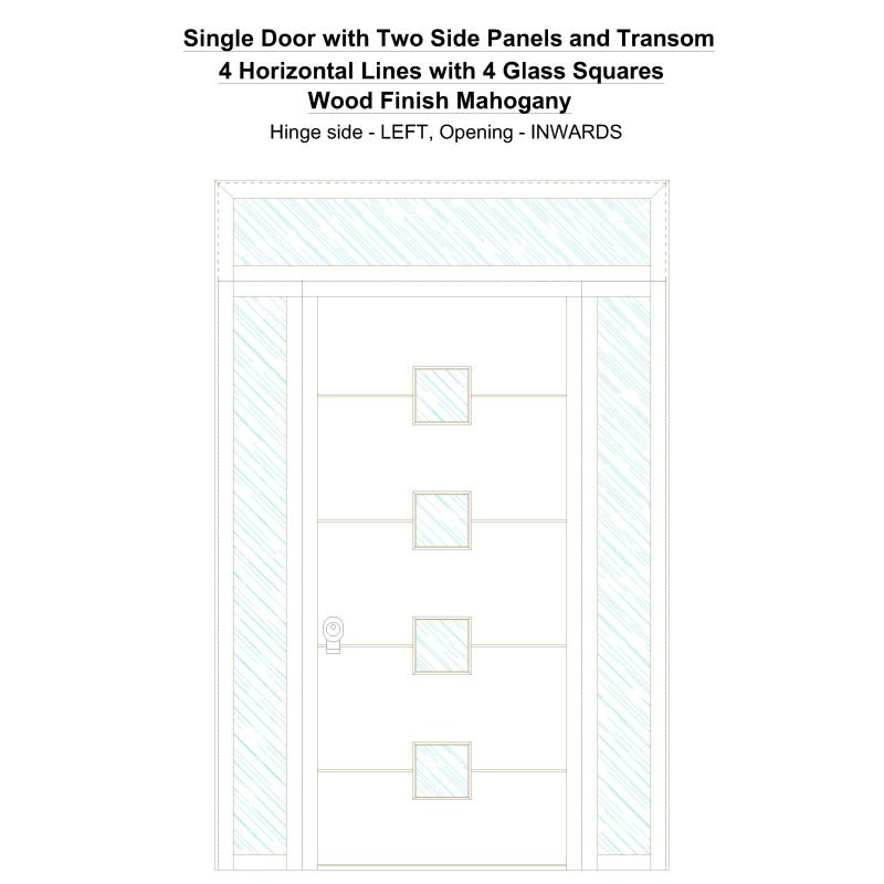Sd2spt 4 Horizontal Lines With 4 Glass Squares Wood Finish Mahogany Security Door