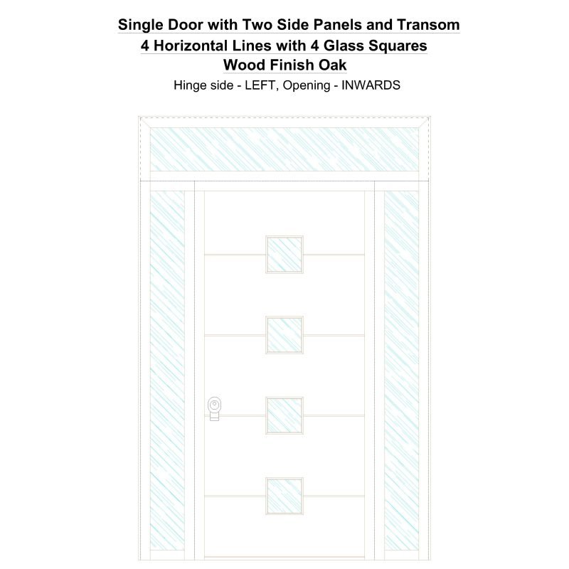 Sd2spt 4 Horizontal Lines With 4 Glass Squares Wood Finish Oak Security Door