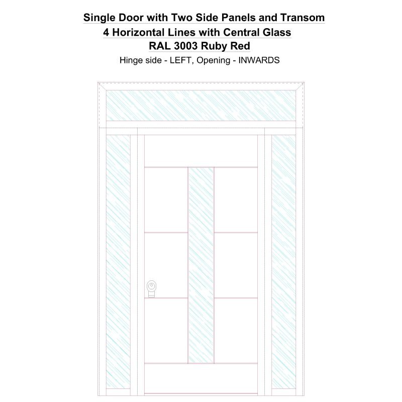 Sd2spt 4 Horizontal Lines With Central Glass Ral 3003 Ruby Red Security Door