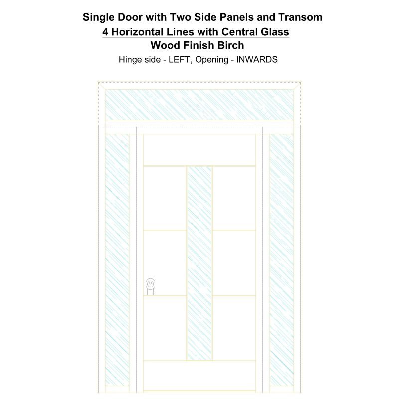 Sd2spt 4 Horizontal Lines With Central Glass Wood Finish Birch Security Door