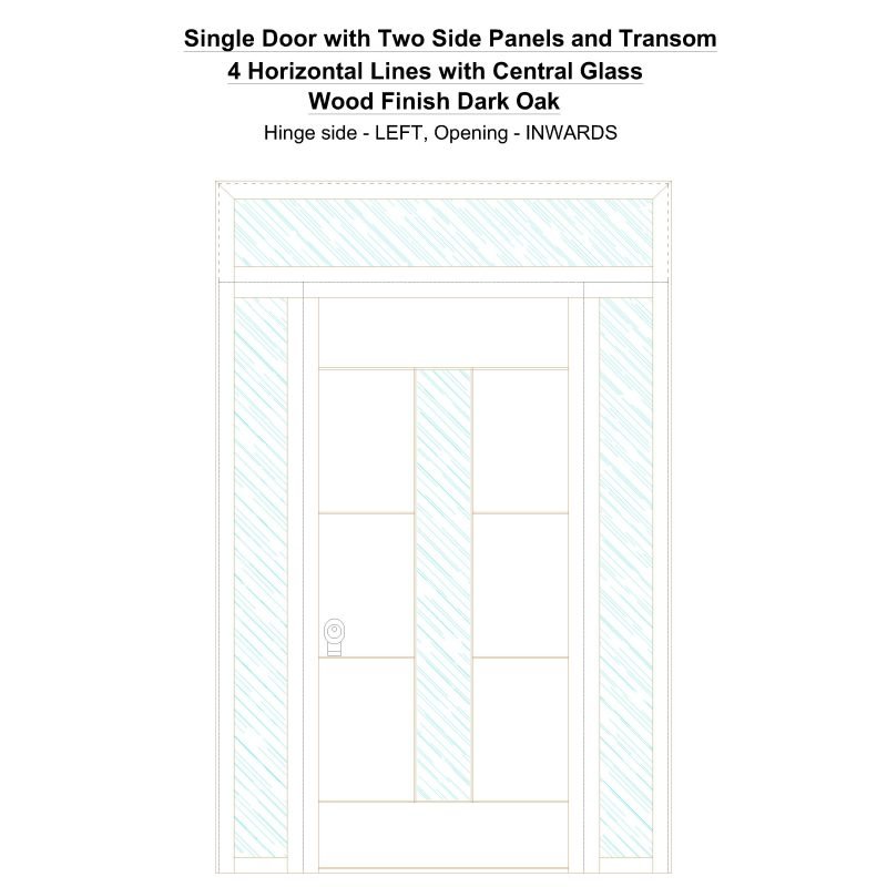 Sd2spt 4 Horizontal Lines With Central Glass Wood Finish Dark Oak Security Door