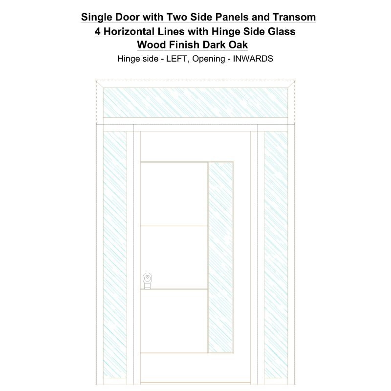 Sd2spt 4 Horizontal Lines With Hinge Side Glass Wood Finish Dark Oak Security Door