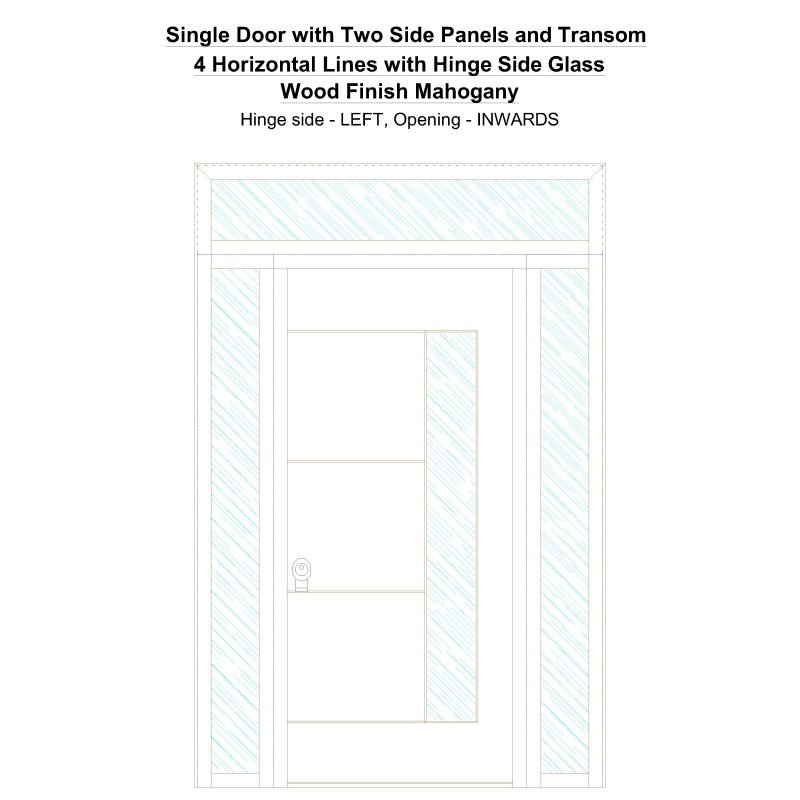 Sd2spt 4 Horizontal Lines With Hinge Side Glass Wood Finish Mahogany Security Door