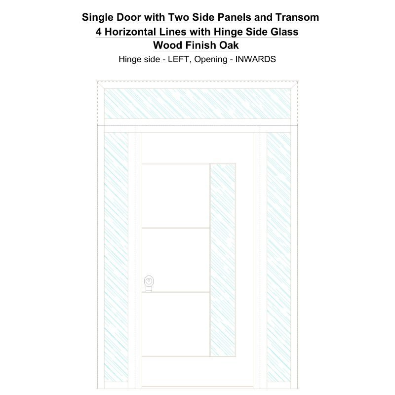 Sd2spt 4 Horizontal Lines With Hinge Side Glass Wood Finish Oak Security Door