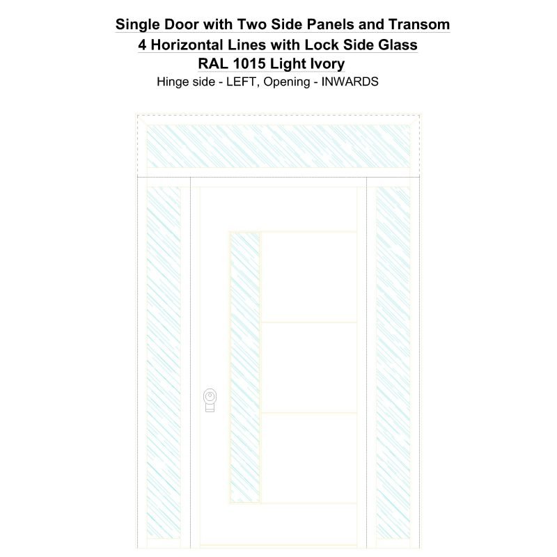 Sd2spt 4 Horizontal Lines With Lock Side Glass Ral 1015 Light Ivory Security Door