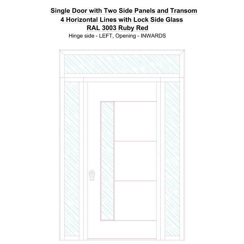 Sd2spt 4 Horizontal Lines With Lock Side Glass Ral 3003 Ruby Red Security Door
