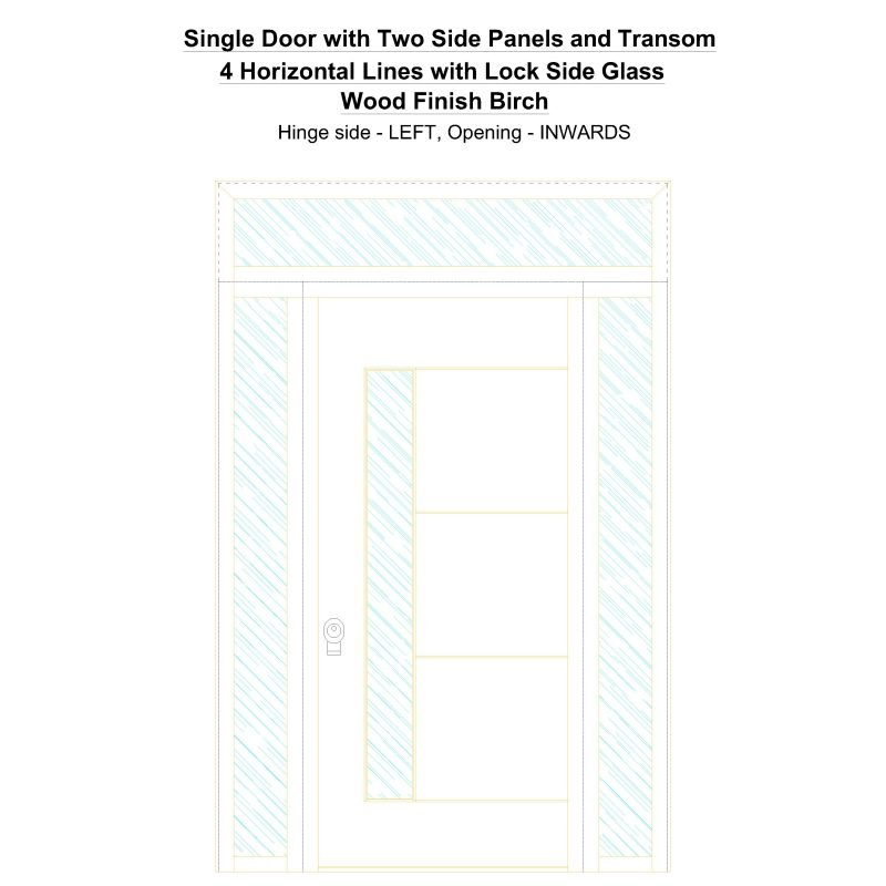 Sd2spt 4 Horizontal Lines With Lock Side Glass Wood Finish Birch Security Door