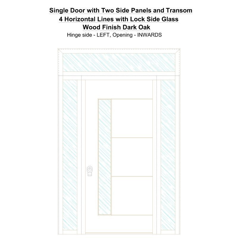 Sd2spt 4 Horizontal Lines With Lock Side Glass Wood Finish Dark Oak Security Door