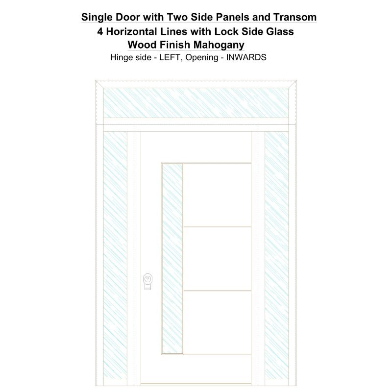 Sd2spt 4 Horizontal Lines With Lock Side Glass Wood Finish Mahogany Security Door