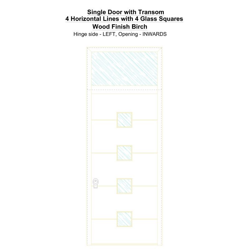 Sdt 4 Horizontal Lines With 4 Glass Squares Wood Finish Birch Security Door